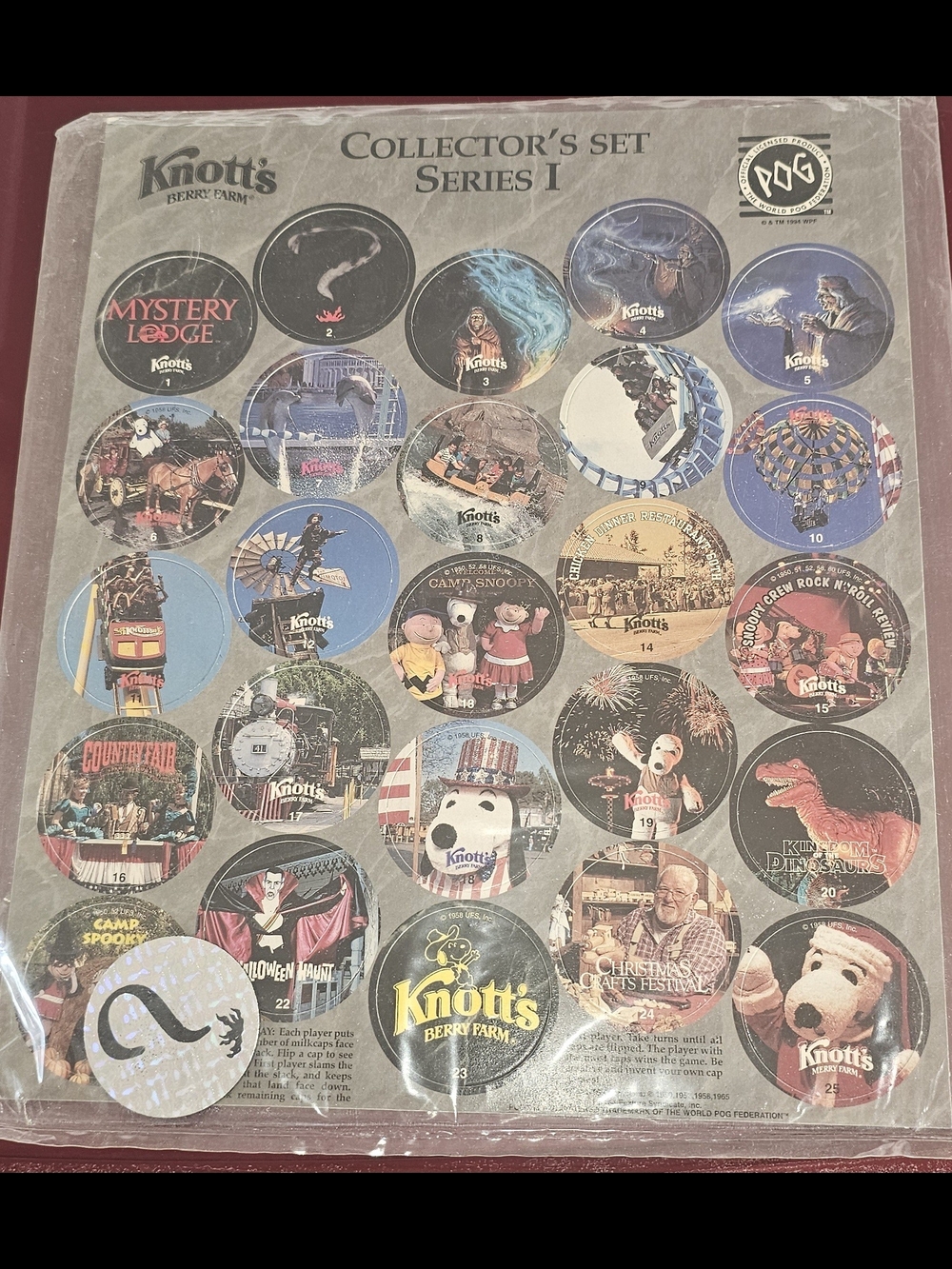 Knott's Berry Farm Snoopy Collector's Set Series 1 Sealed Pogs Vintage 1990s